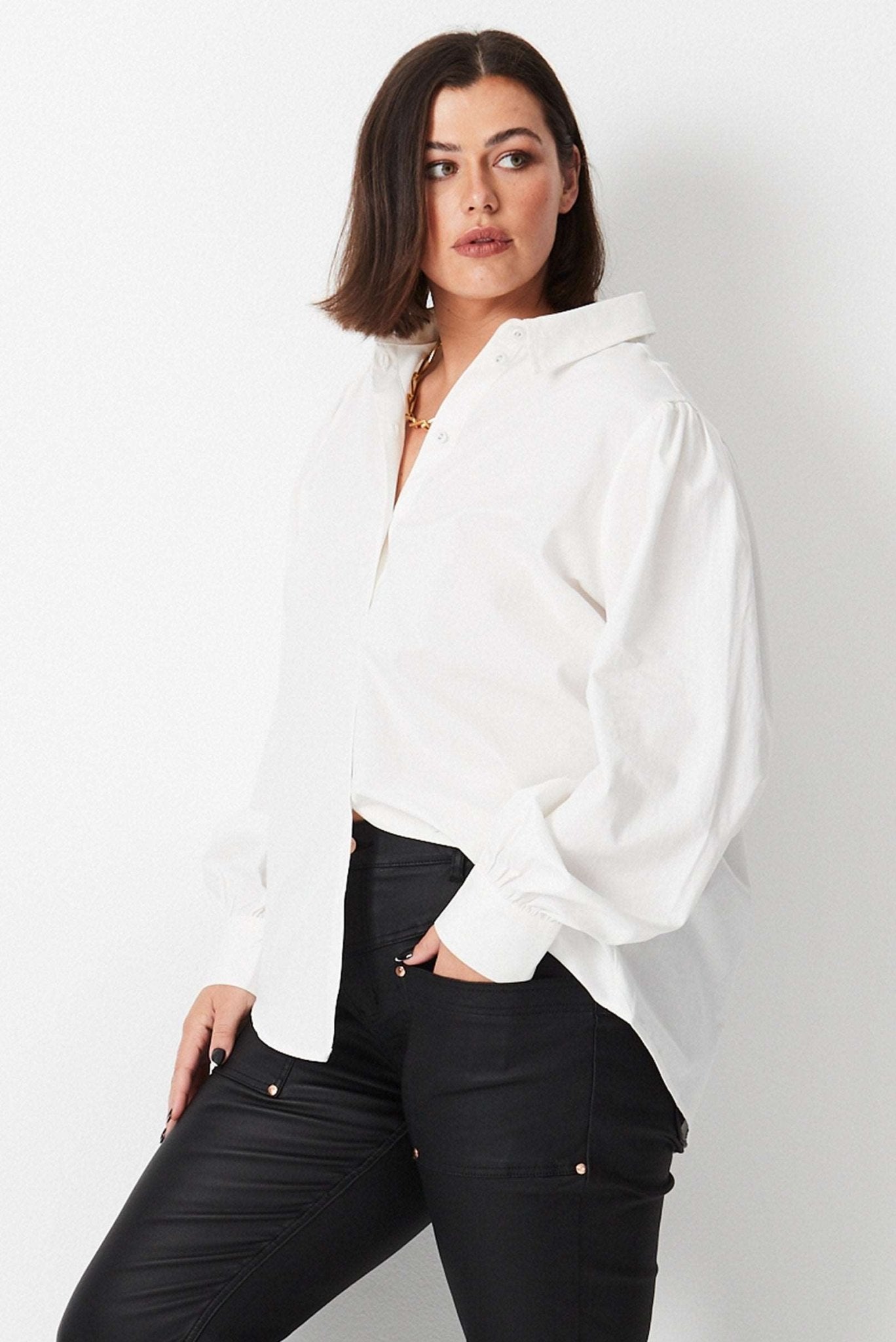 Utility Shirt - White - 17 Sundays17 SundaysBalloon Sleeve Utility Shirt - White