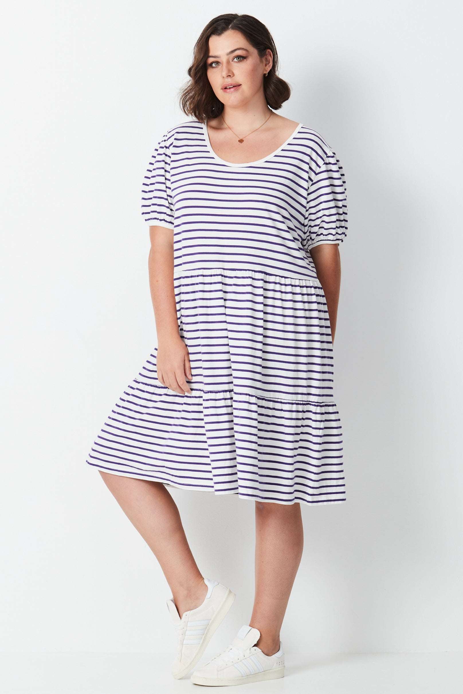 Grape Stripe Dress - Grape/White