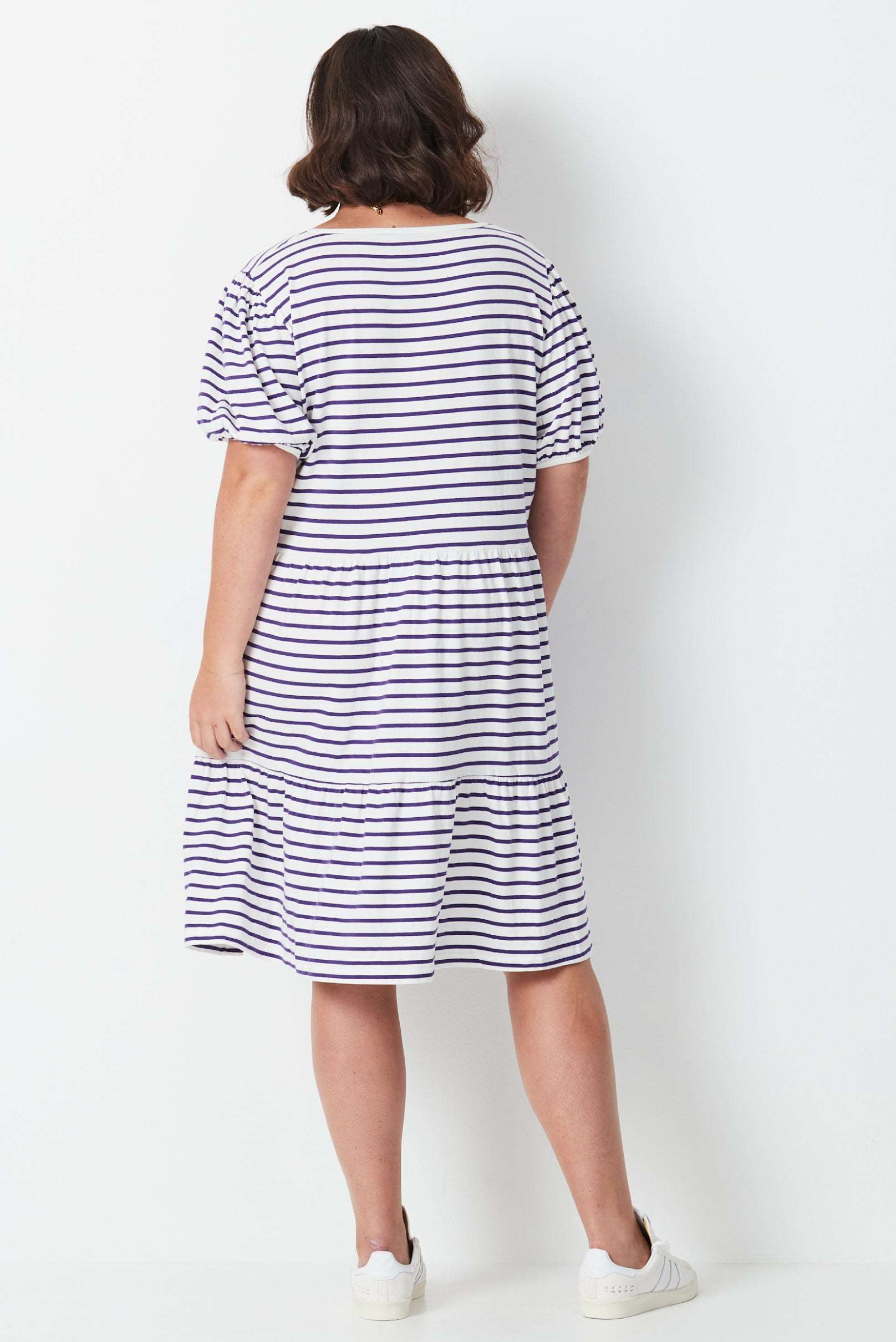 Grape Stripe Dress - Grape/White
