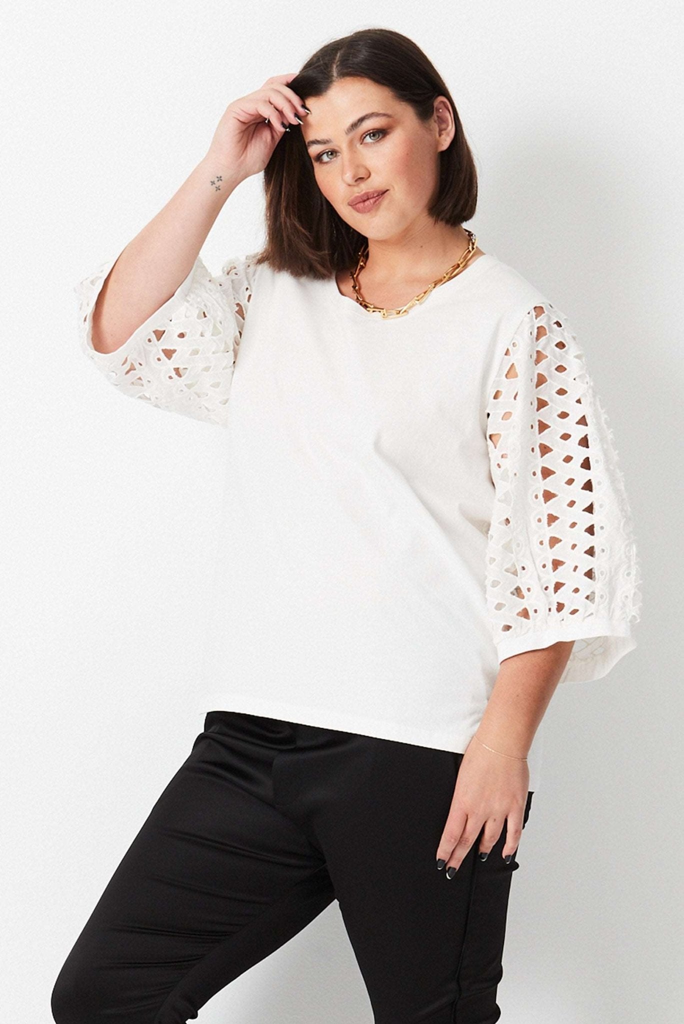 Cutwork Lace Sleeve Top - White - 17 Sundays17 SundaysCutwork Lace Sleeve Top - White