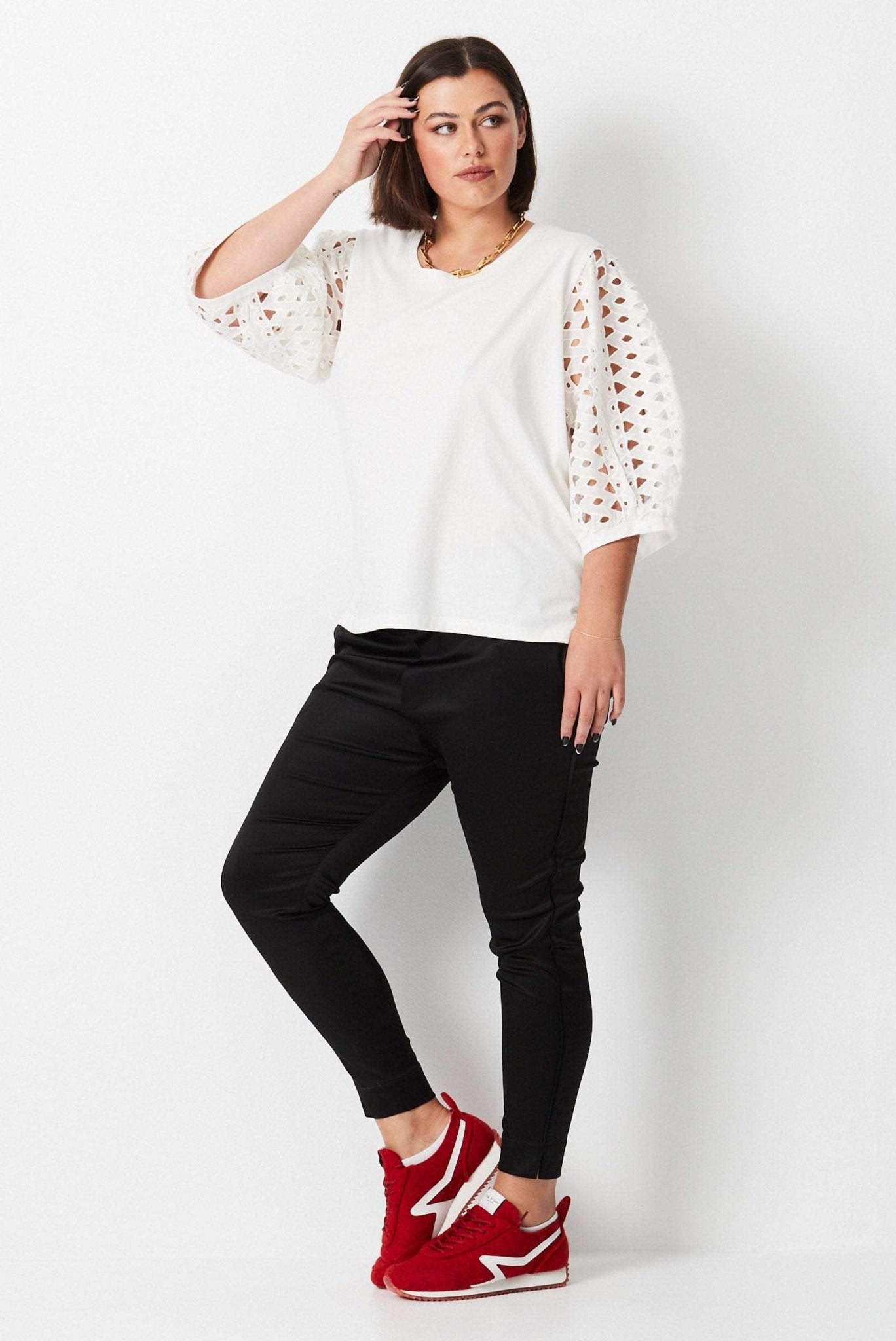 Cutwork Lace Sleeve Top - White - 17 Sundays17 SundaysCutwork Lace Sleeve Top - White