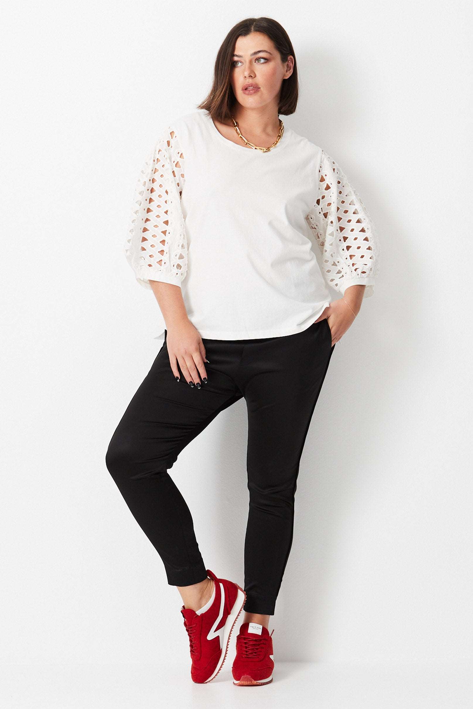 Cutwork Lace Sleeve Top - White