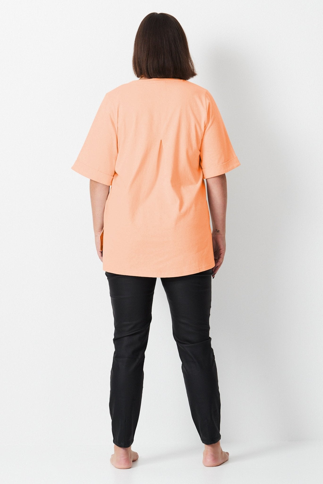 Linen U Neck Step Hem Tee - Tangerine - 17 Sundays17 SundaysLinen U Neck Step Hem Tee - Tangerine